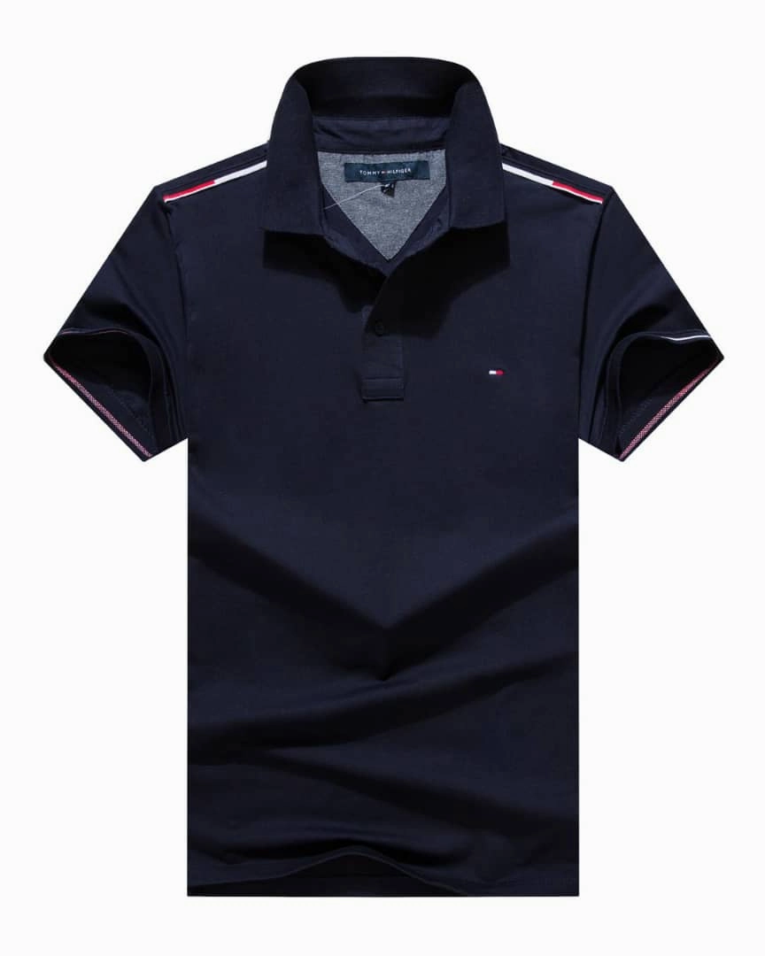 Cotton-piqu?? polo Tommy Hilfiger Polo Blue Plain shirt with logo undercollar. Bright and Bold Raw Hem Finish
