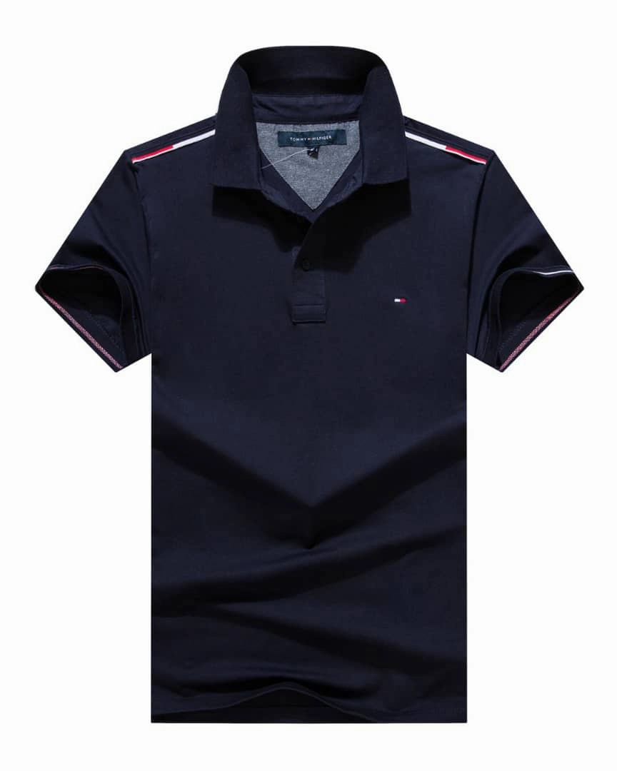 Cotton-piqu?? polo Tommy Hilfiger Polo Blue Plain shirt with logo undercollar. Loose Fit Weekend Essential