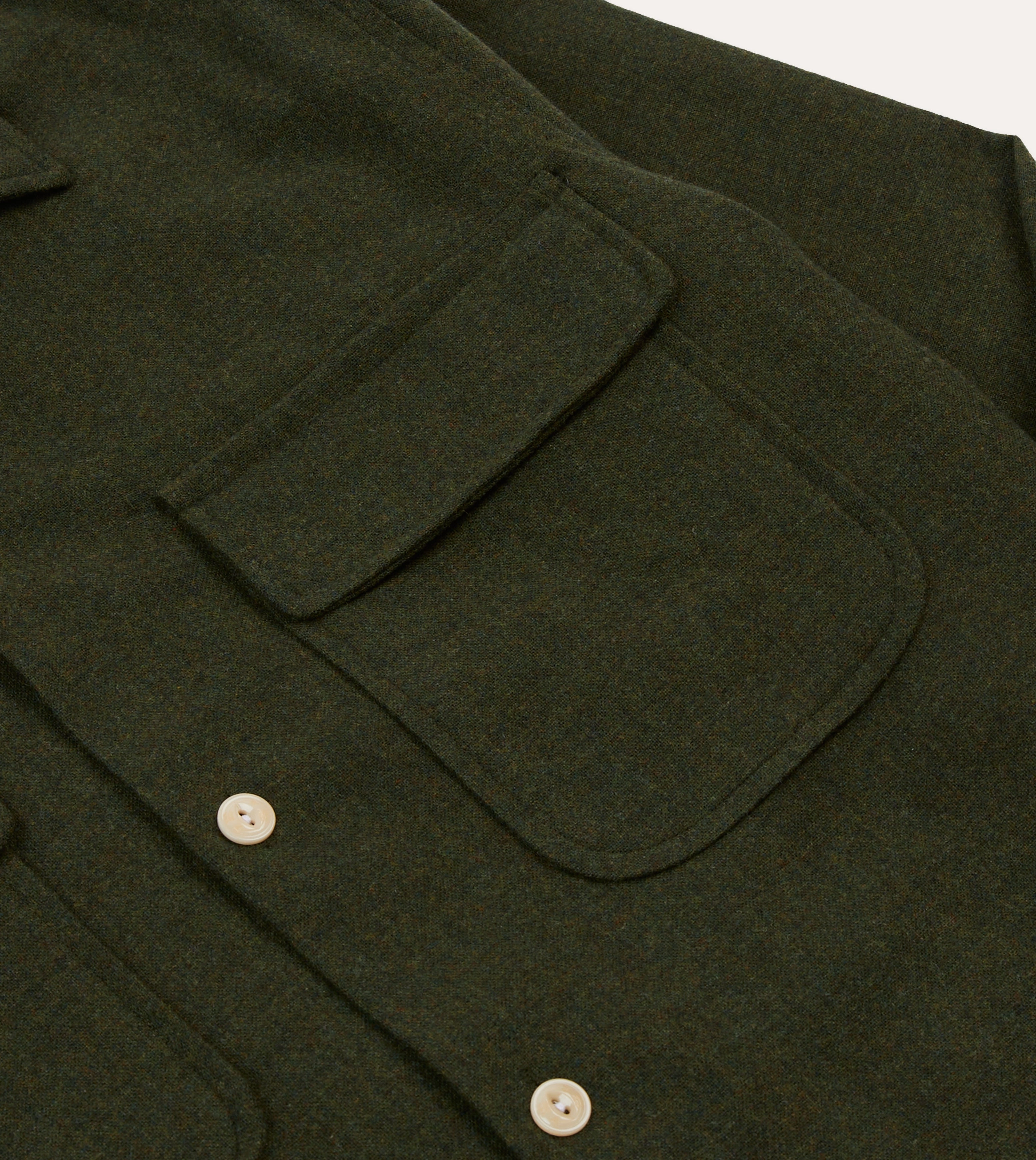 Regular Fit Smooth Zipper Design Dark Green Wool Two-Pocket Camp Collar Work Shirt