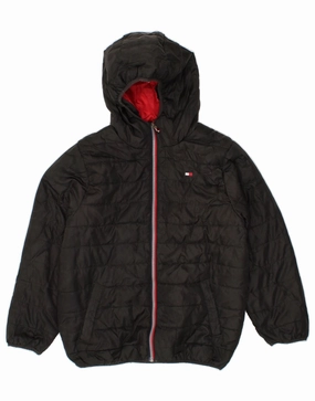 TOMMY HILFIGER Boys Hooded Padded Jacket 10-11 Years Medium Black Anti-pilling Daily Fit