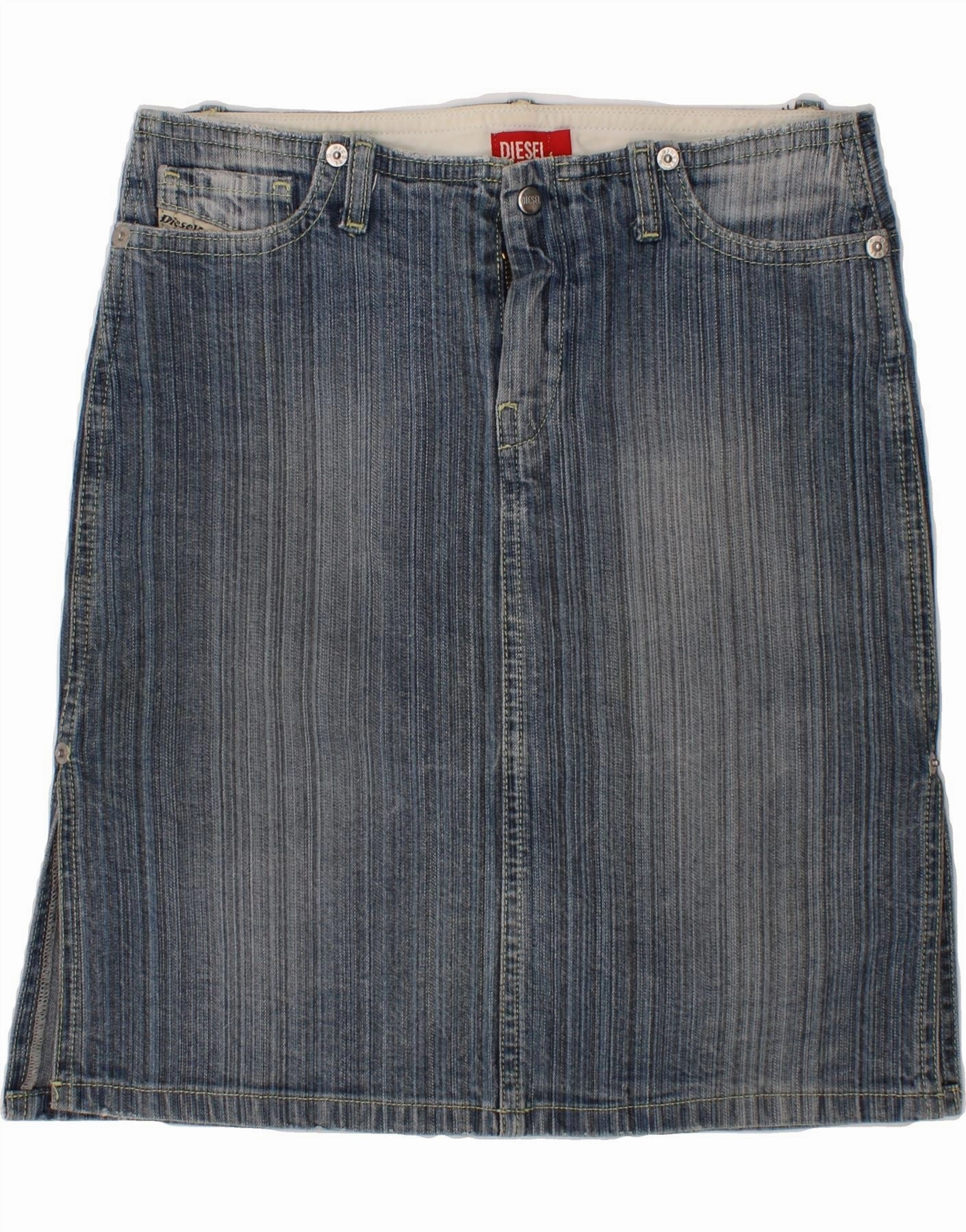 DIESEL Girls Denim Skirt 9-10 Years W26 Blue Cotton Sleek Vibe Embroidered Fabric