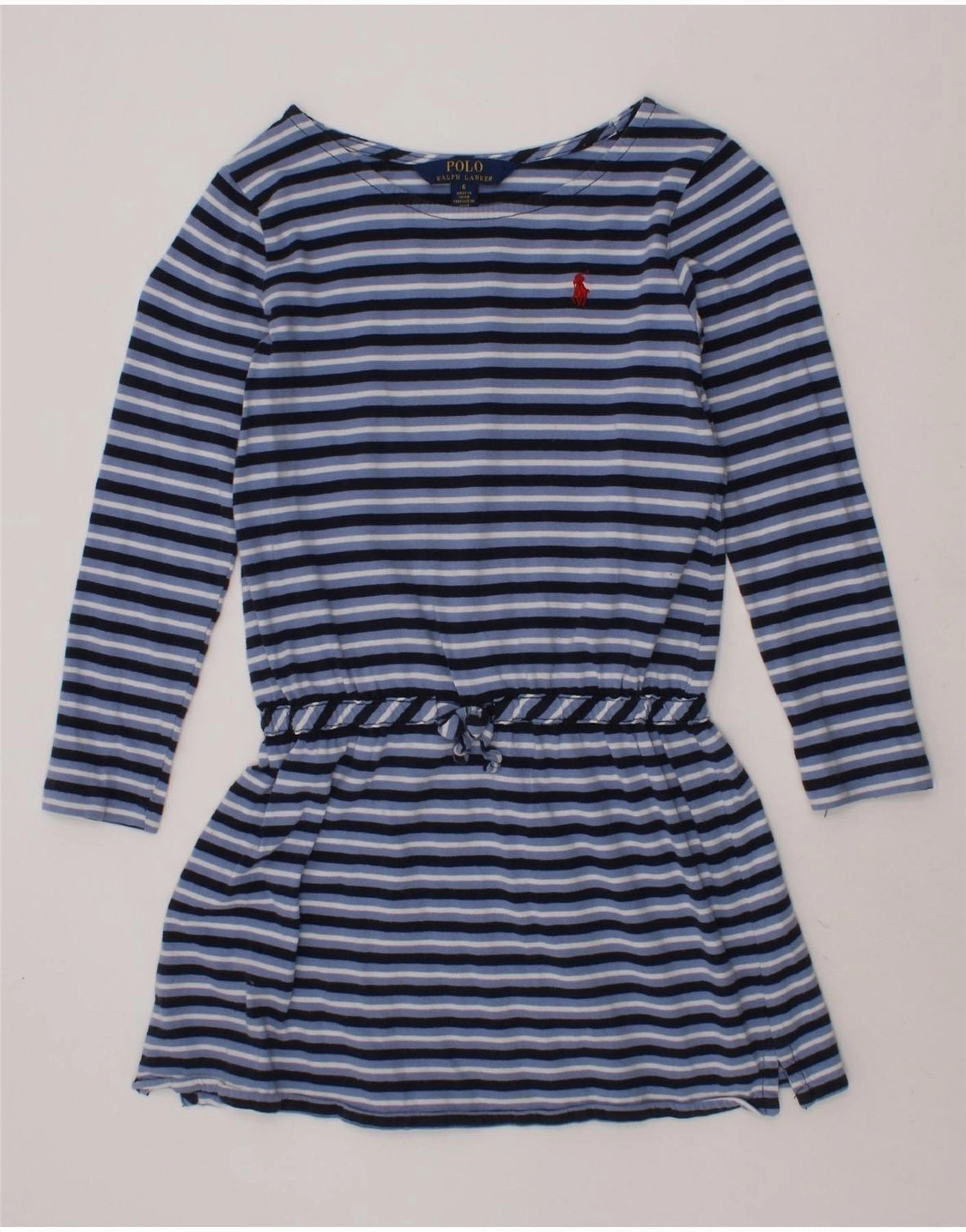 Seasonal Must-Have Flow Line POLO RALPH LAUREN Girls A-Line Dress 5-6 Years Blue Striped Cotton