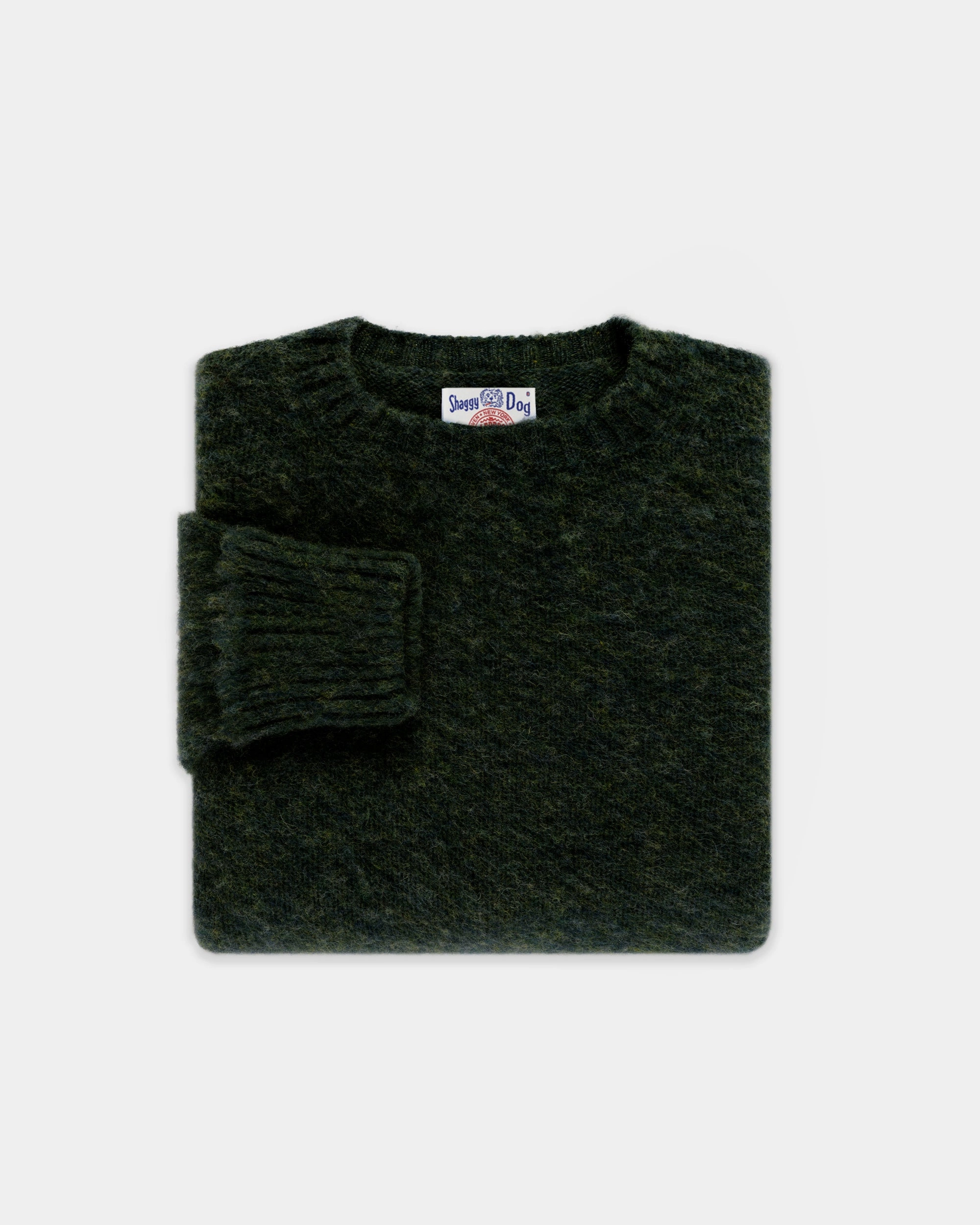 Winter Perfection Fashionable knitwear Made-in-Scotland Dark Green Shaggy Dog Sweater - Classic Fit