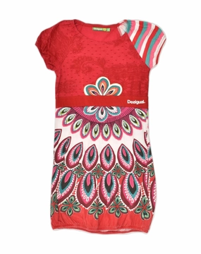 Refined Vibe DESIGUAL Girls T-Shirt Dress 11-12 Years Red Floral Cotton