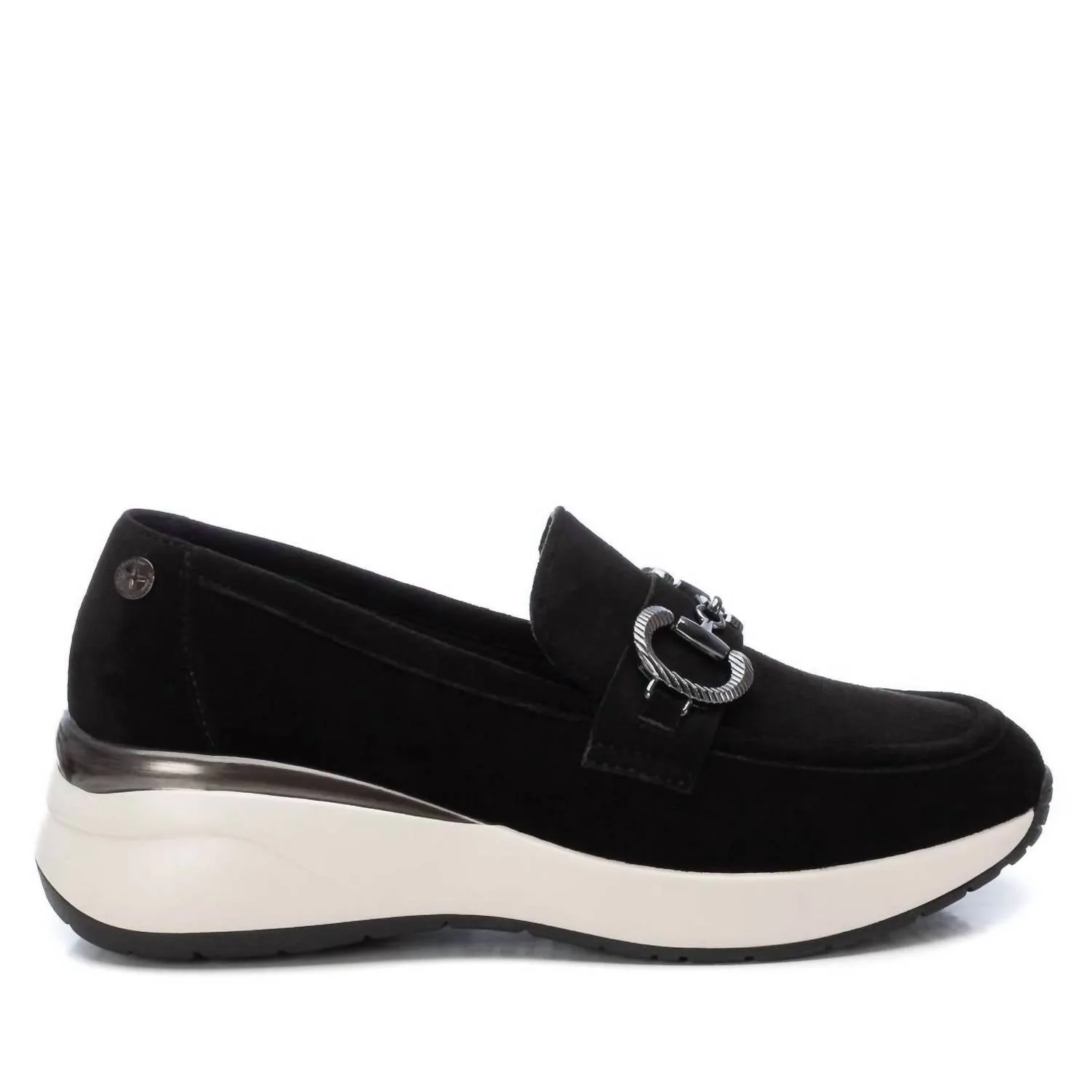 Women's Gold Chain Moccasins In Black Firm Walk