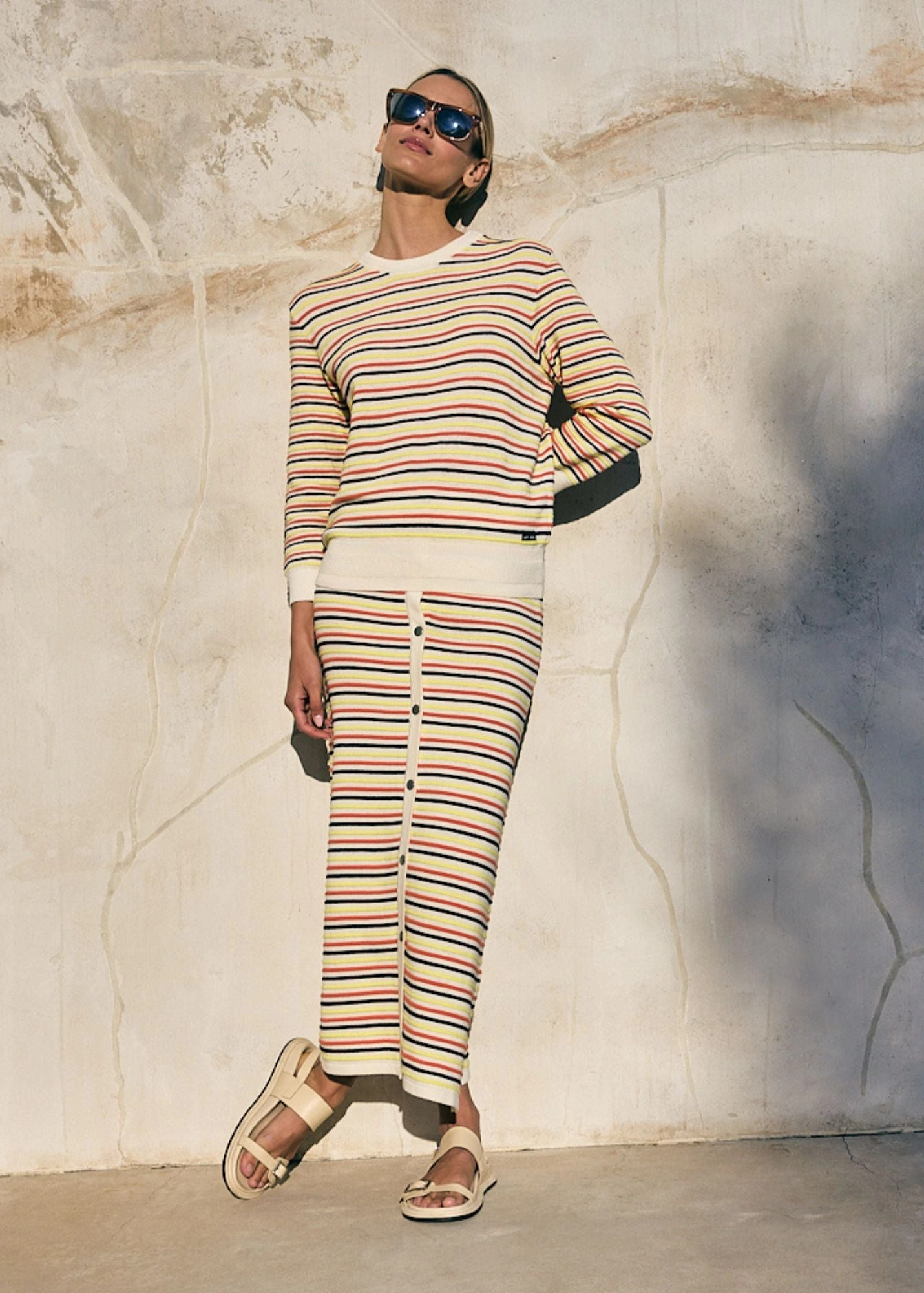 Budget Friendly PLAGE - Skirts with Multicolored Stripes by Isabelle Ballu | Cotton and Linen  (IVORY / MULTICO)