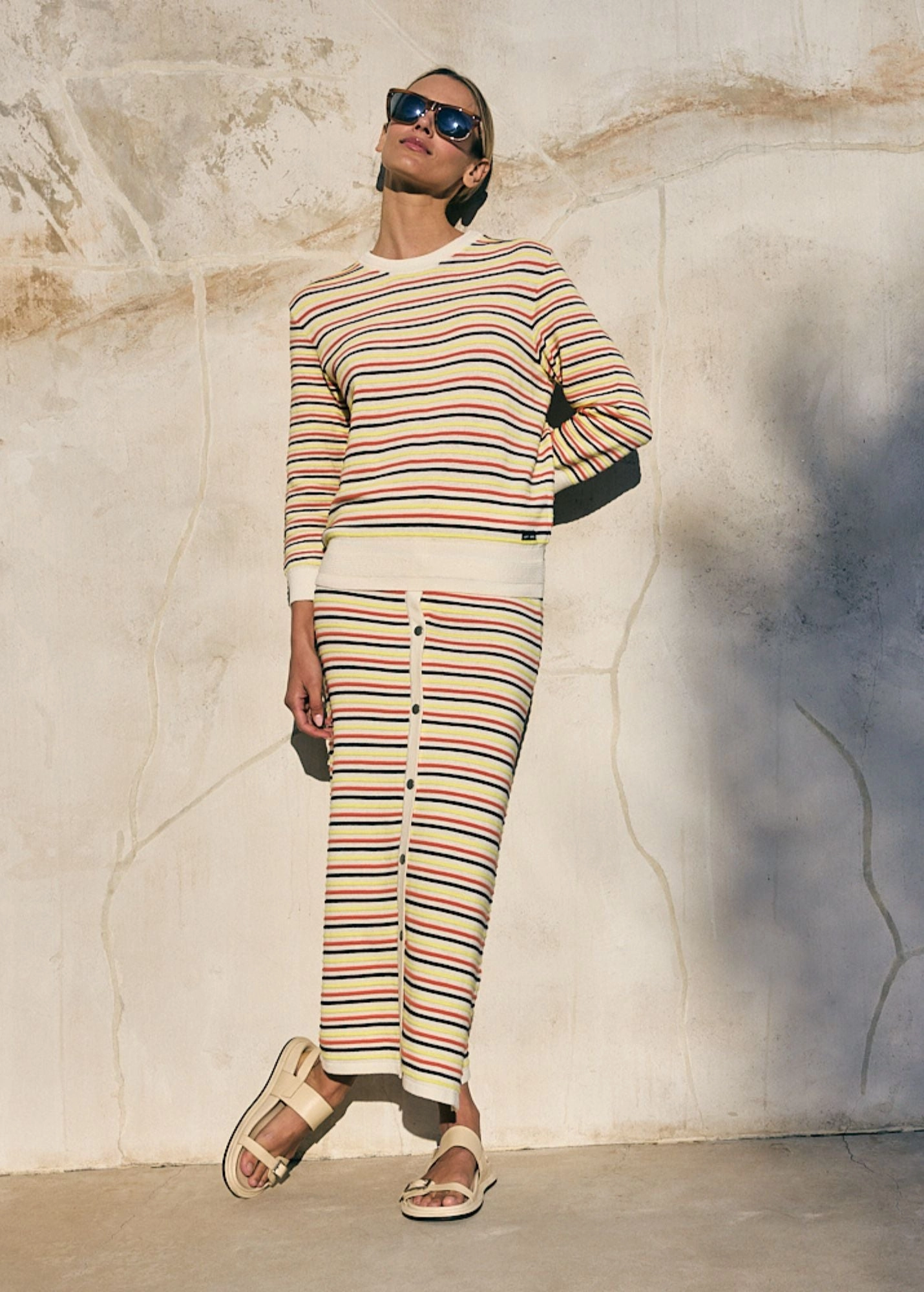 Outfit Mood PLAGE - Skirts with Multicolored Stripes by Isabelle Ballu | Cotton and Linen  (IVORY / MULTICO)