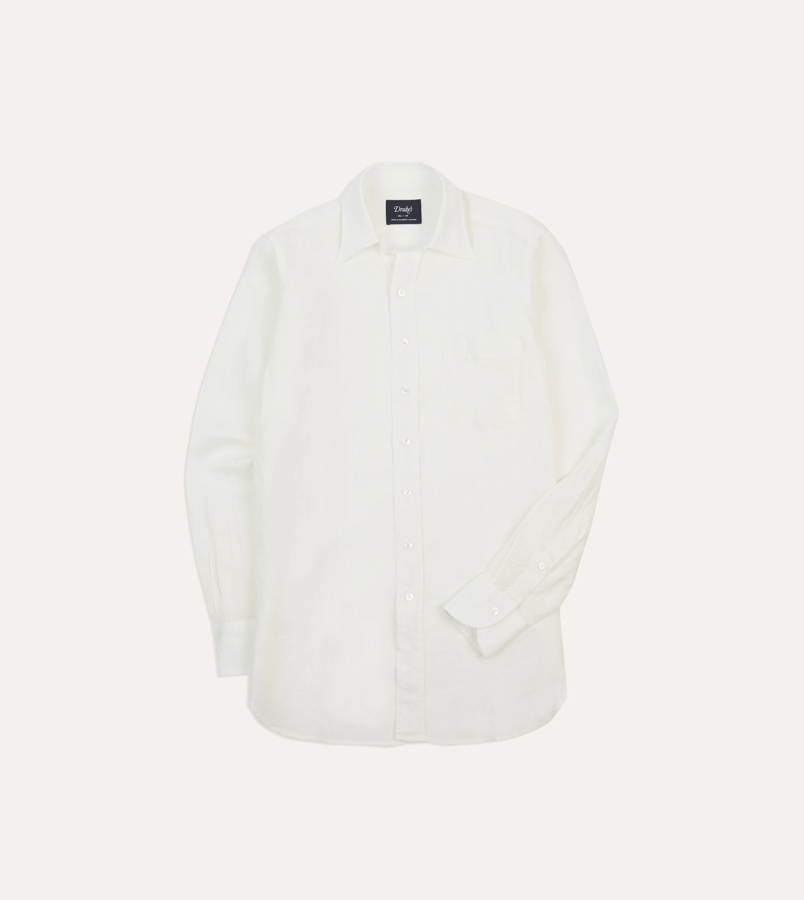 Ecru Linen Long Point Collar Shirt Non Irritating Tags