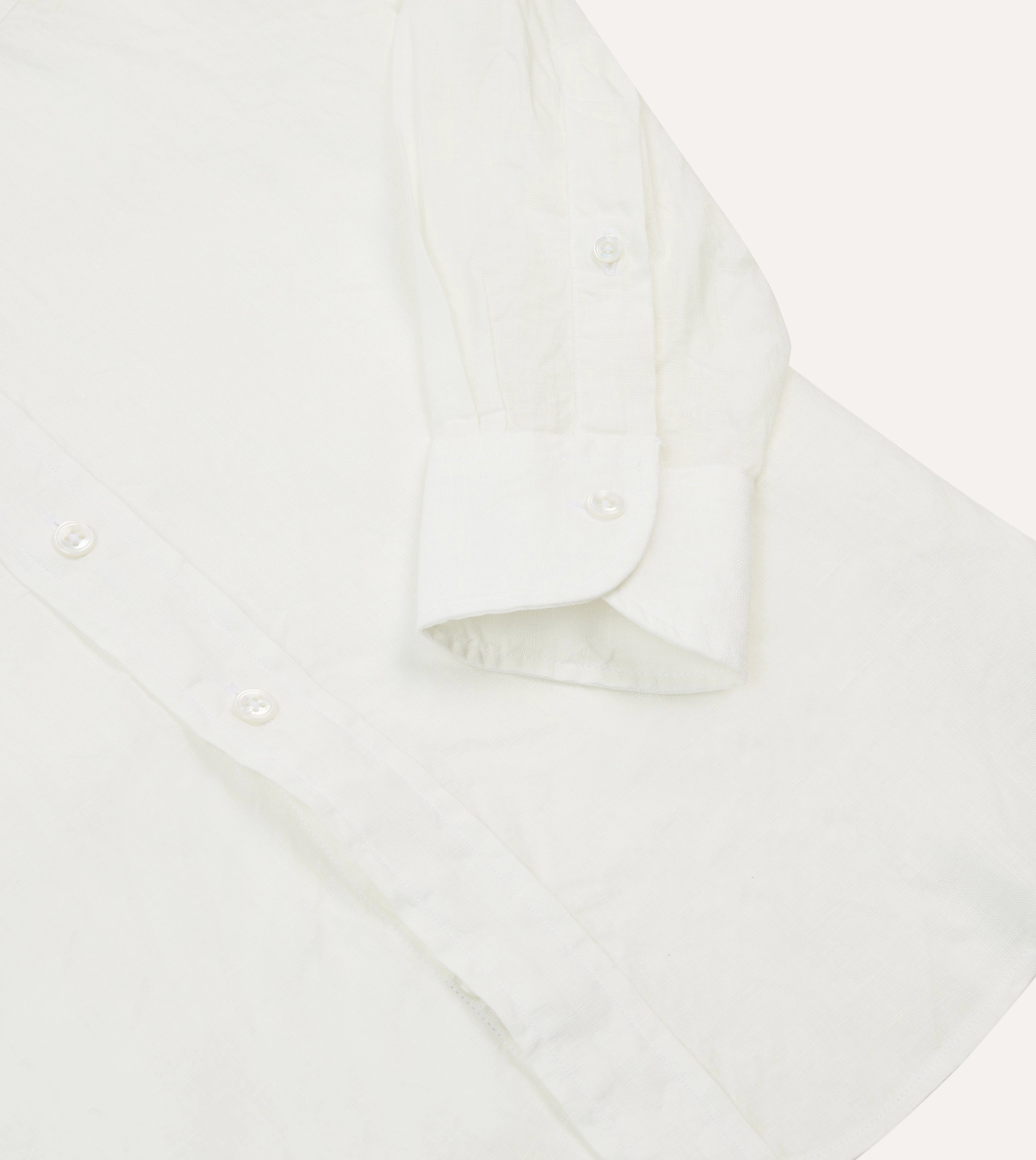 Ecru Linen Long Point Collar Shirt Anti Cling Fabric
