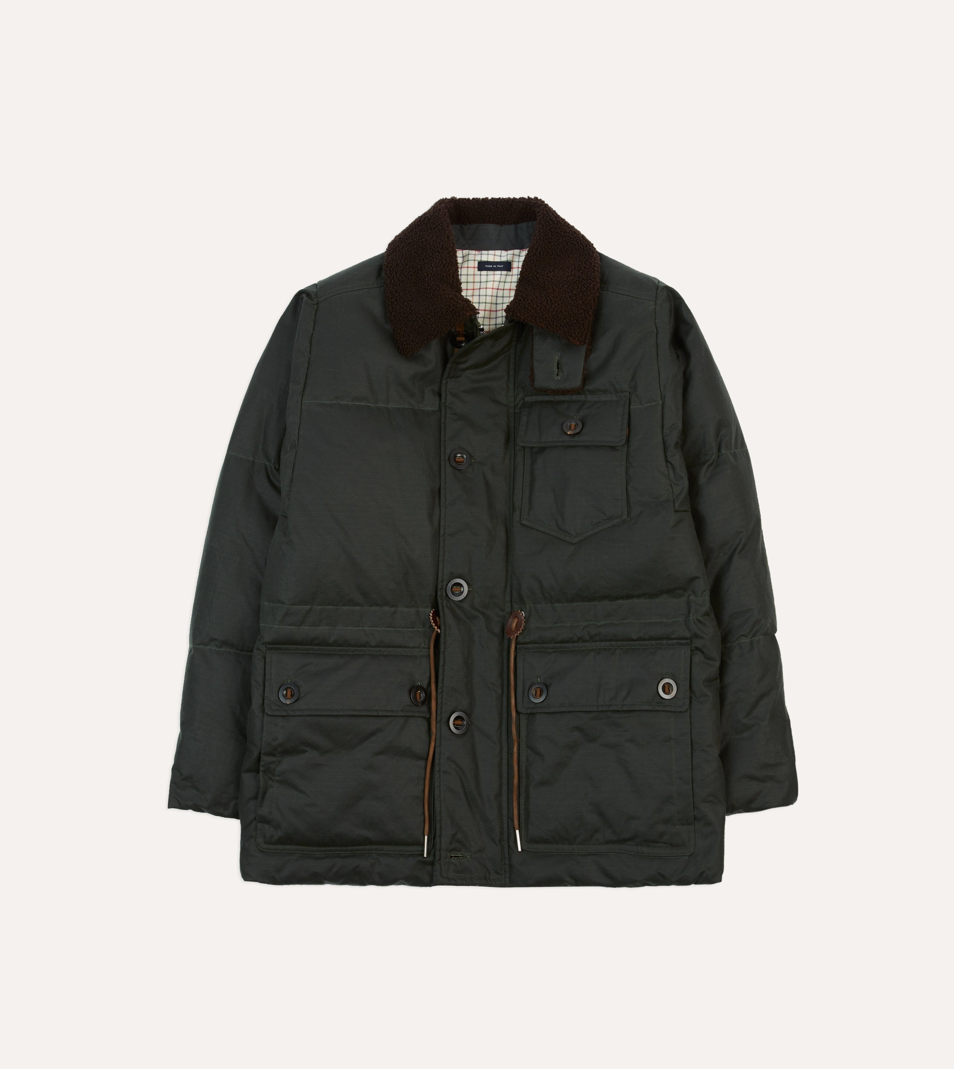 Hidden Zipper Closure Water Repellent Finish Green Waxed Cotton Expedition Parka