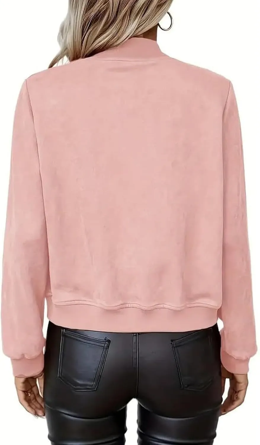 Suede Jacket Women Cropped Zip Up Bomber Jackets Dressy Casual Long Sleeve Biker Moto Jacket Fall Coat Outerwear