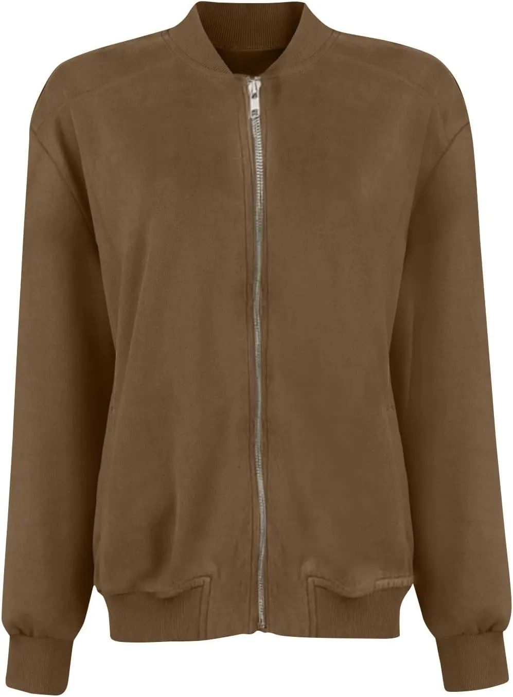 Suede Jacket Women Cropped Zip Up Bomber Jackets Dressy Casual Long Sleeve Biker Moto Jacket Fall Coat Outerwear