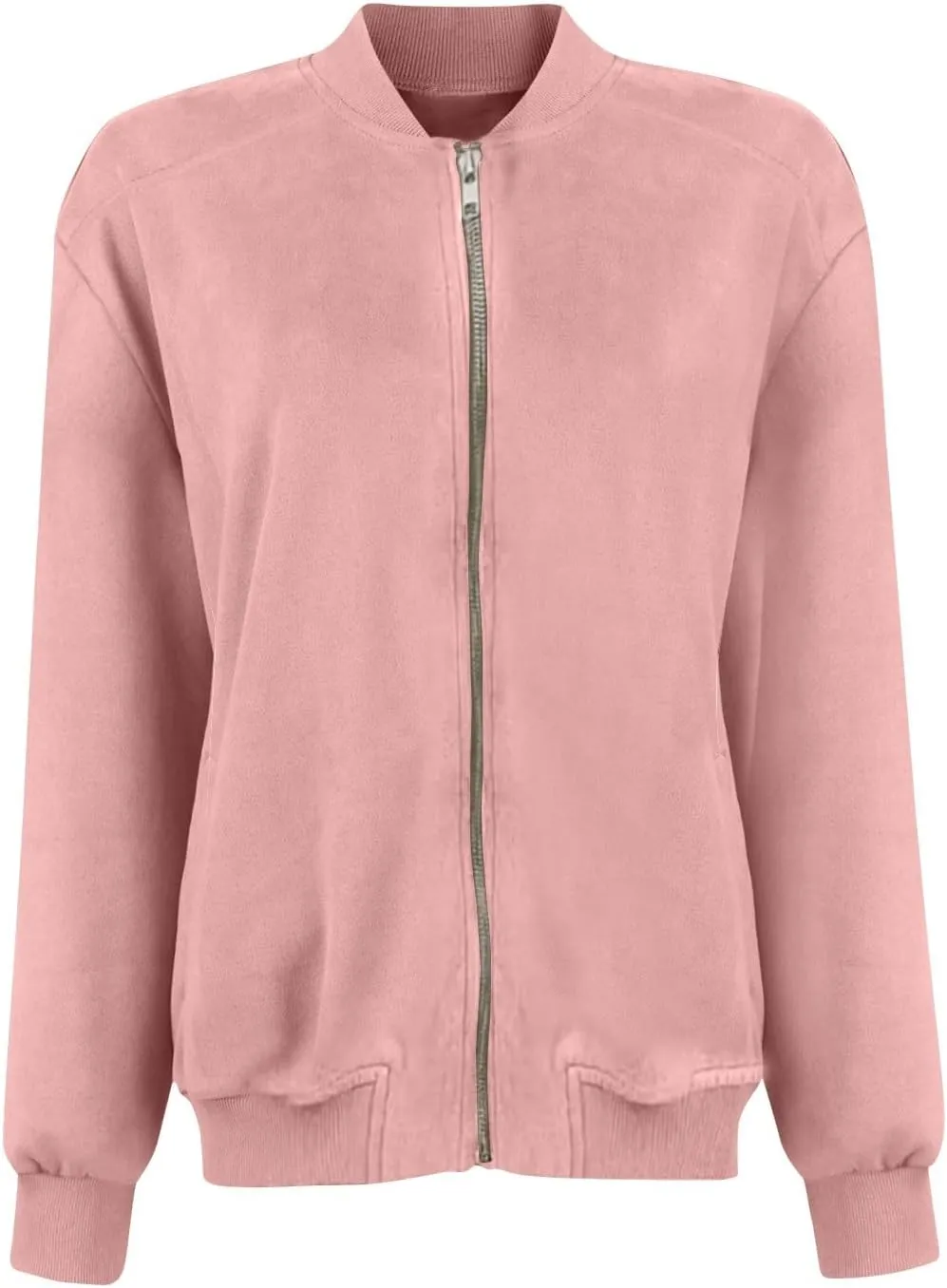 Suede Jacket Women Cropped Zip Up Bomber Jackets Dressy Casual Long Sleeve Biker Moto Jacket Fall Coat Outerwear
