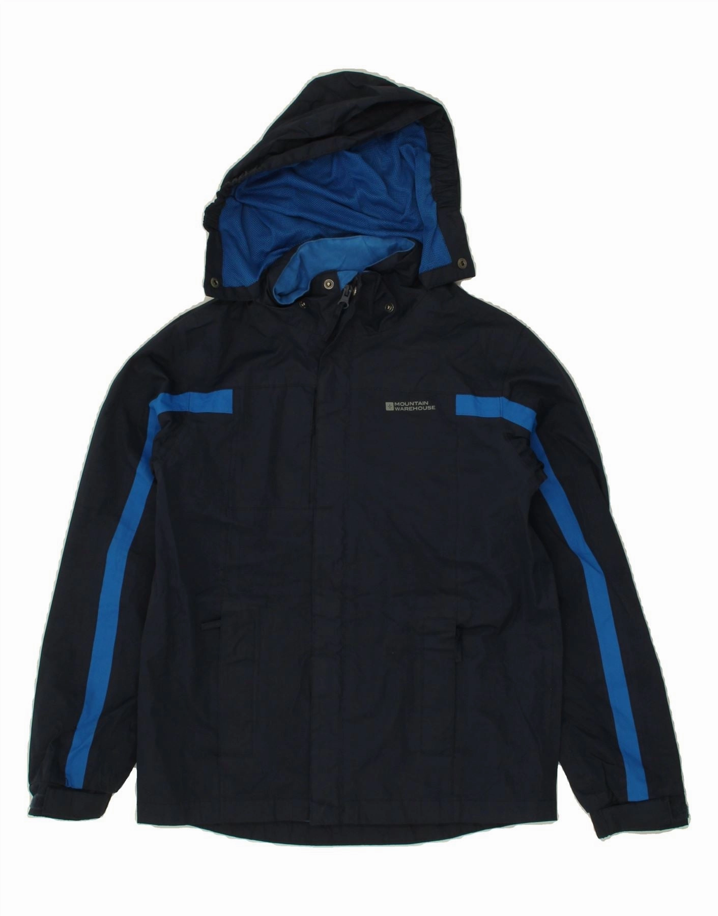 MOUNTAIN WAREHOUSE Boys Hooded Windbreaker Jacket 11-12 Years Navy Blue Insulated Core Oil