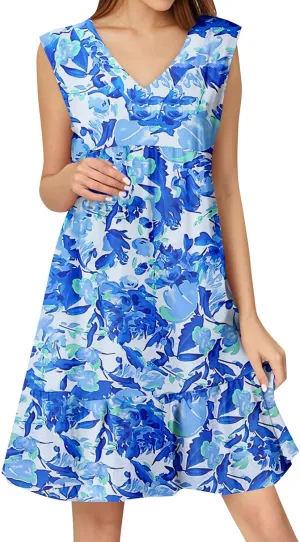Summer Boho Dresses for Women Sleeveless V Neck Mini Dresses Loose Ruffle Aline Sundresses Casual Beach Cover Up Dress