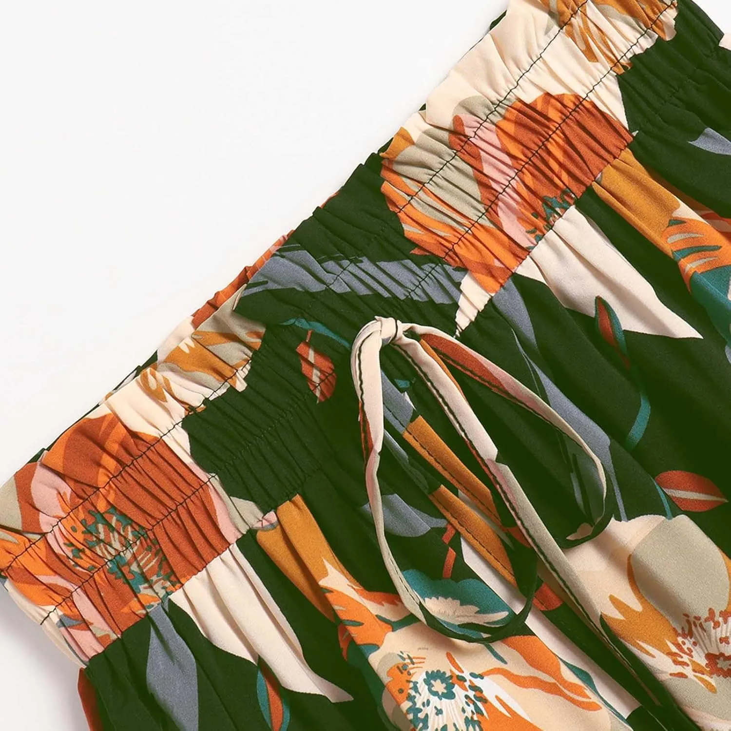 Summer Boho Floral Print Casual Skirt for Women, Fashion Drawstring Ruched Tiered Midi Skirts Elastic Comfy Flowy Clothes