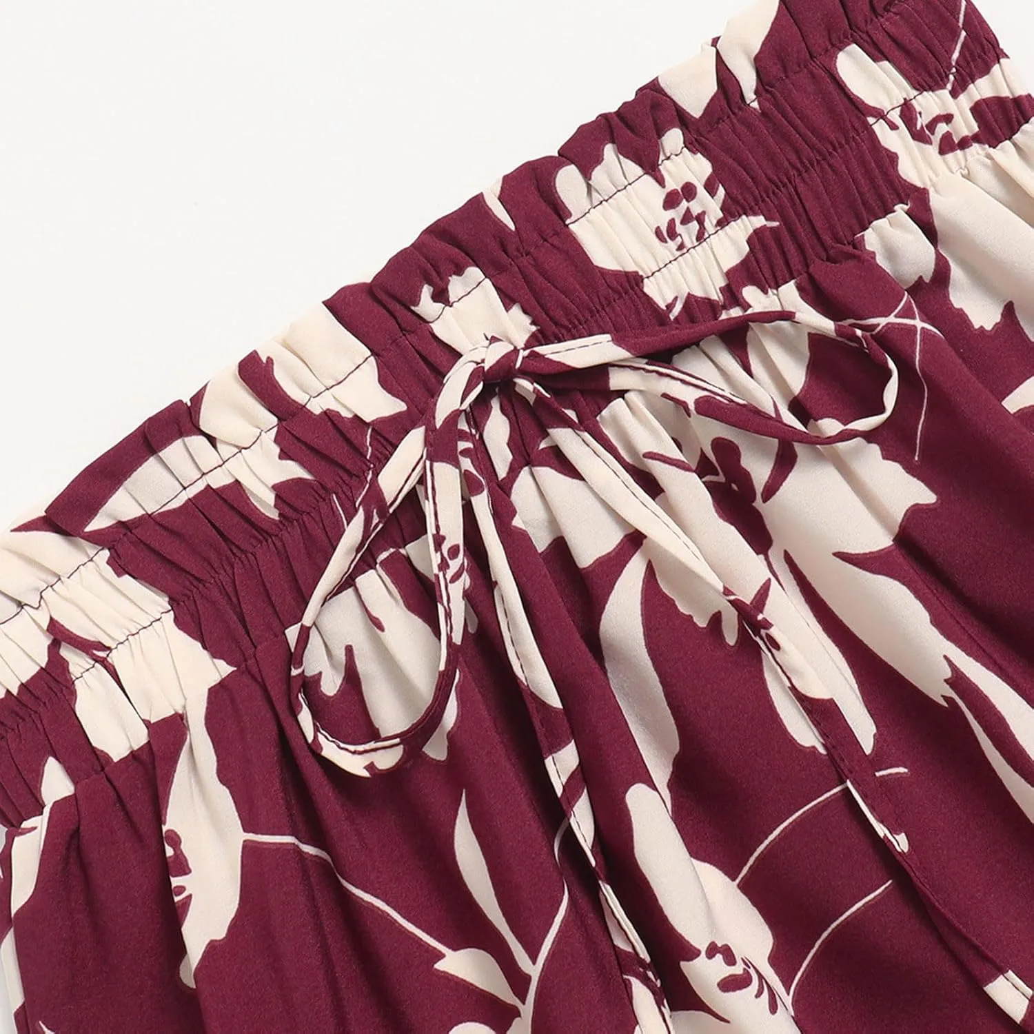 Summer Boho Floral Print Casual Skirt for Women, Fashion Drawstring Ruched Tiered Midi Skirts Elastic Comfy Flowy Clothes