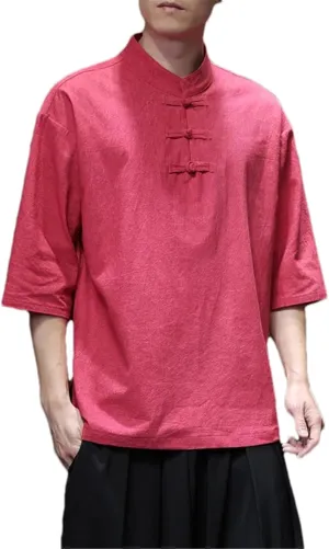 Summer Chinese Shirt for Men Cotton Linen Material Comfortable Breathable T-Shirt Tang Suit Short-Sleeved Shirt