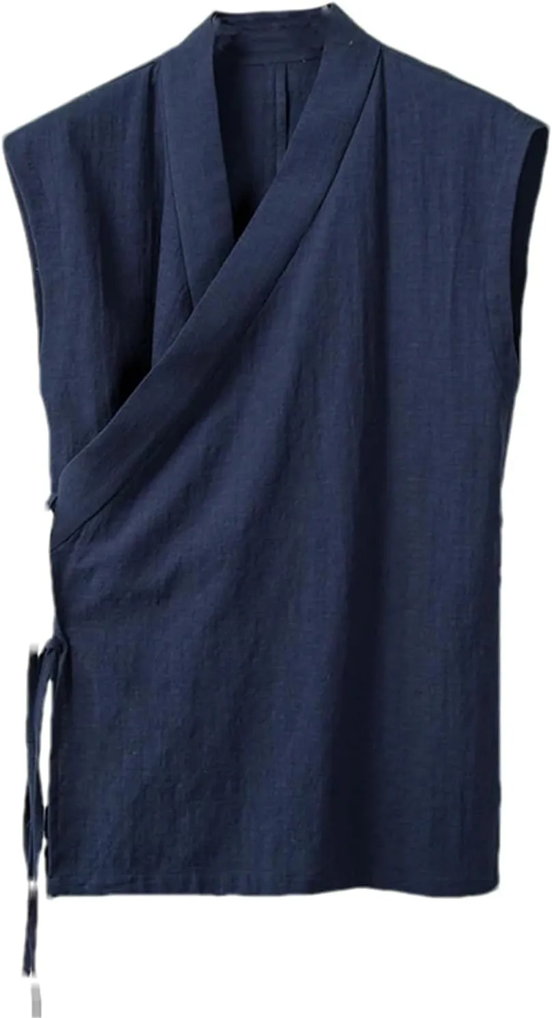 Summer Chinese Traditional Clothing Hanfu Vest Men Linen Cotton Sleeveless Top Men's Tang Suit Kimono Cardigan