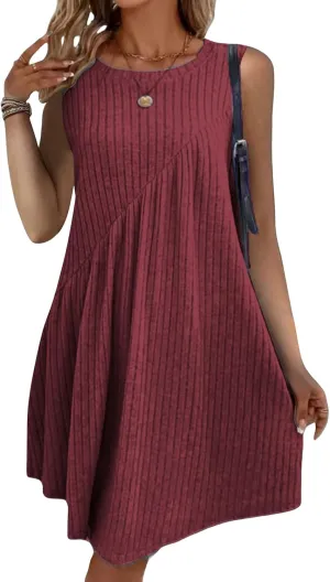 Summer Dress for Women Textured Sleeveless Mini Dress Knee Length Flowy Tank Dresses A Line Beach Vacation Sundress