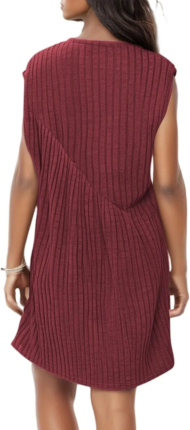 Summer Dress for Women Textured Sleeveless Mini Dress Knee Length Flowy Tank Dresses A Line Beach Vacation Sundress