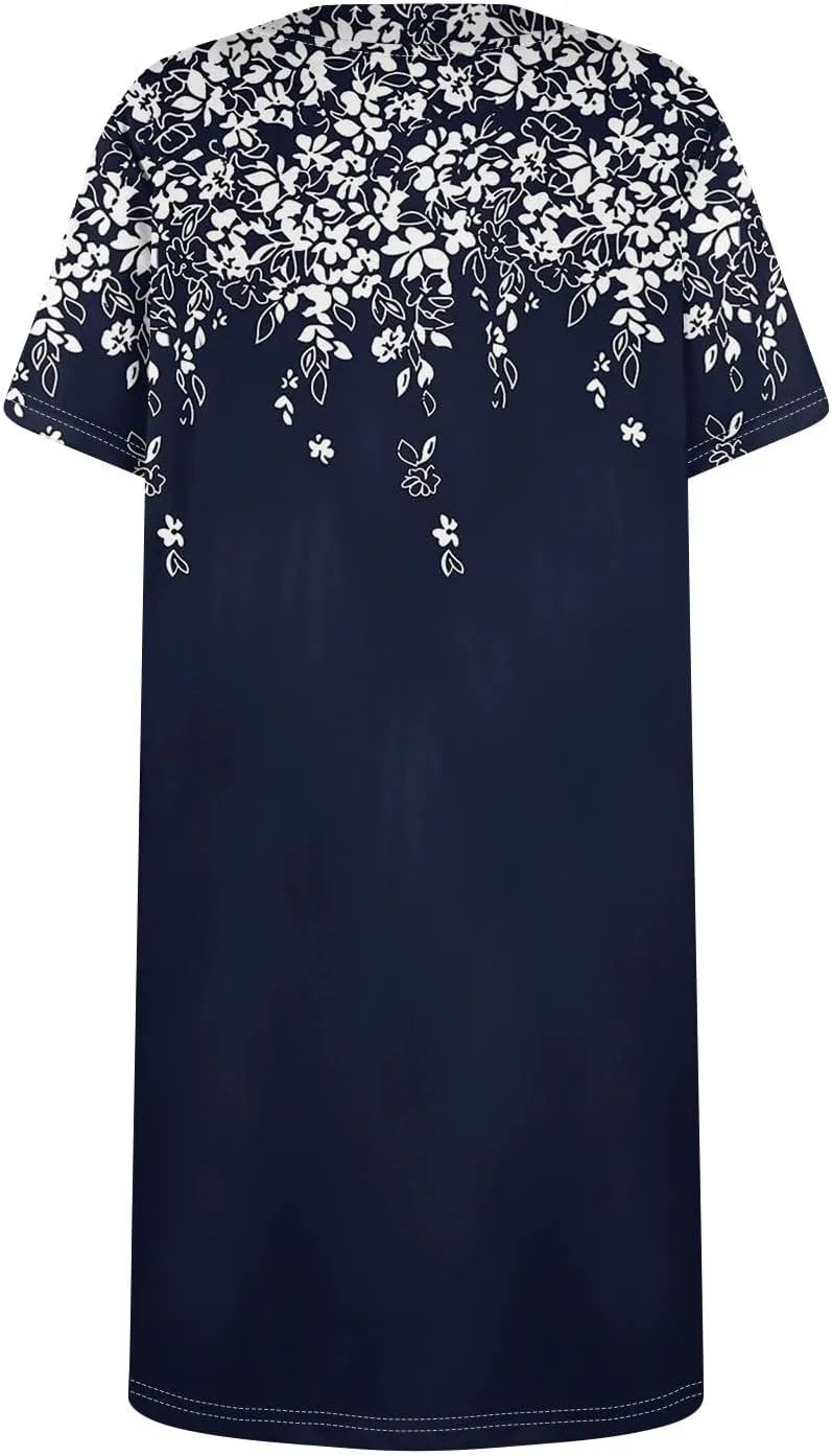 Summer Dress T-Shirt Dress Short Sleeve Square Neck Plus Size Dresses for Curvy Women Fashion Mini Dress with Pockets