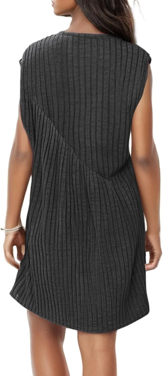 Summer Dresses for Women 2025 Boho Textured Crewneck Sleeveless Dresses Loose Fit Solid Color Casual Sundress