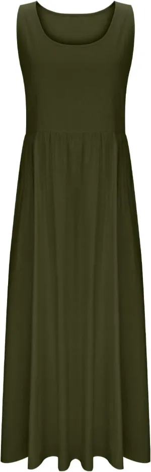 Summer Dresses for Women 2025 Casual Sleeveless Solid Color Sundress Loose Fit Round Neck Vacation Beach Dress
