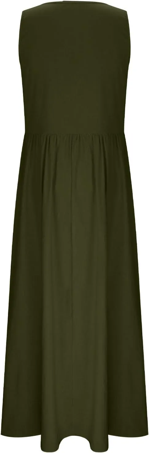 Summer Dresses for Women 2025 Casual Sleeveless Solid Color Sundress Loose Fit Round Neck Vacation Beach Dress