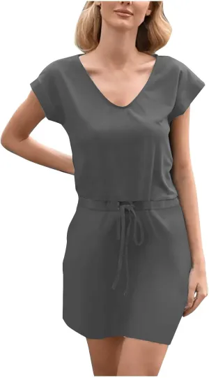 Summer Dresses for Women 2025 Casual V-Neck Short Sleeve Sundress Ladies Fashion Work Mini Dresses with Pockets