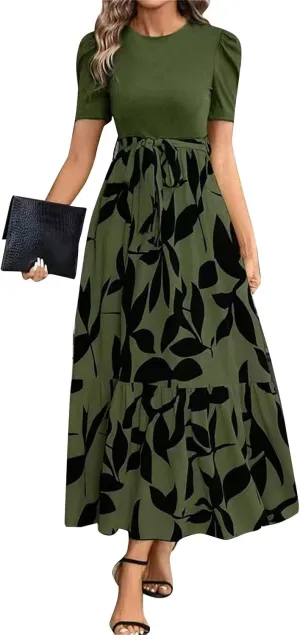 Summer Dresses for Women 2025 Fashion Maxi Dress Ruffle Short Sleeve Casual Floral Print Long Flowy Dresses