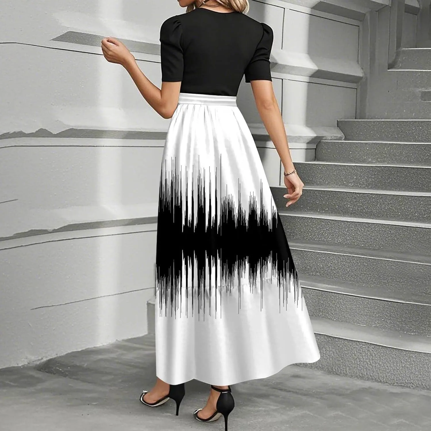 Summer Dresses for Women 2025 Patchwork Long Sundress Ruffle Hem a Line Dress Short Sleeve Flowy Floral Maxi Dress