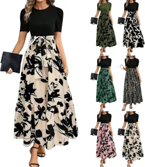 Summer Dresses for Women 2025 Puff Sleeve Empire Waist Flower Maxi Dress Elegant Tiered Long Dressy A Line Dress
