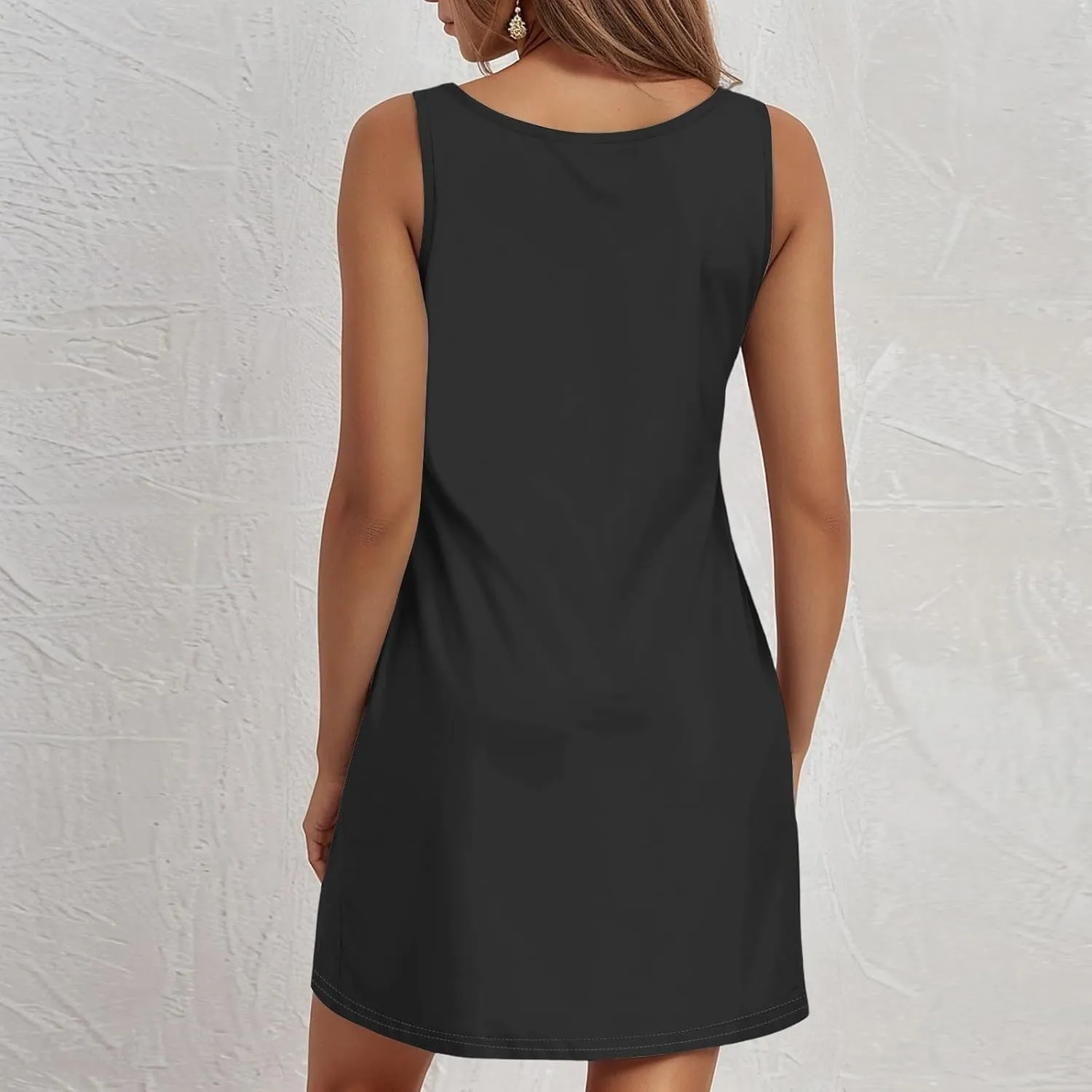 Summer Dresses for Women 2025 Solid Beach Vacation Dress Casual Round Neck Sundress Loose Tank Dress with Pockets