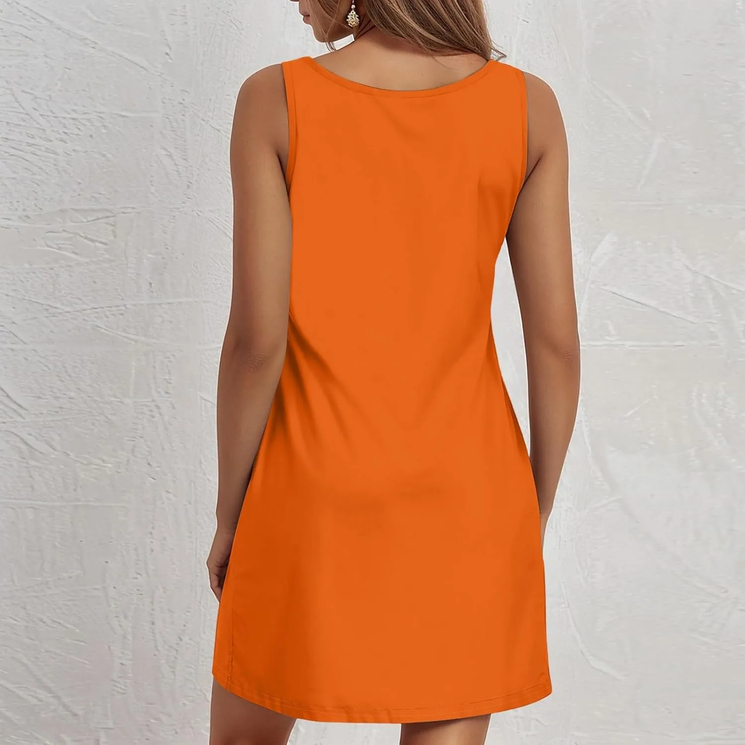 Summer Dresses for Women 2025 Solid Beach Vacation Dress Casual Round Neck Sundress Loose Tank Dress with Pockets