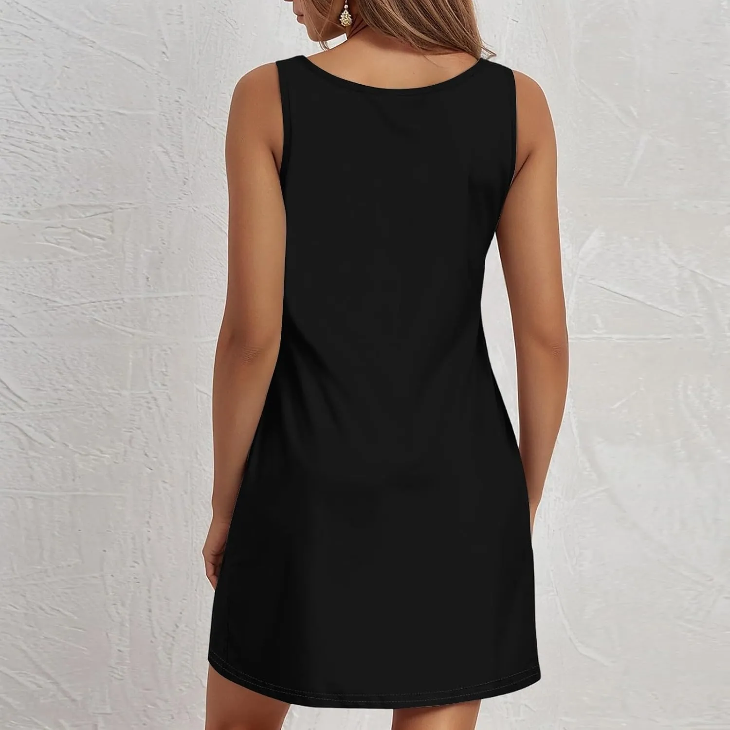 Summer Dresses for Women 2025 Solid Beach Vacation Dress Casual Round Neck Sundress Loose Tank Dress with Pockets
