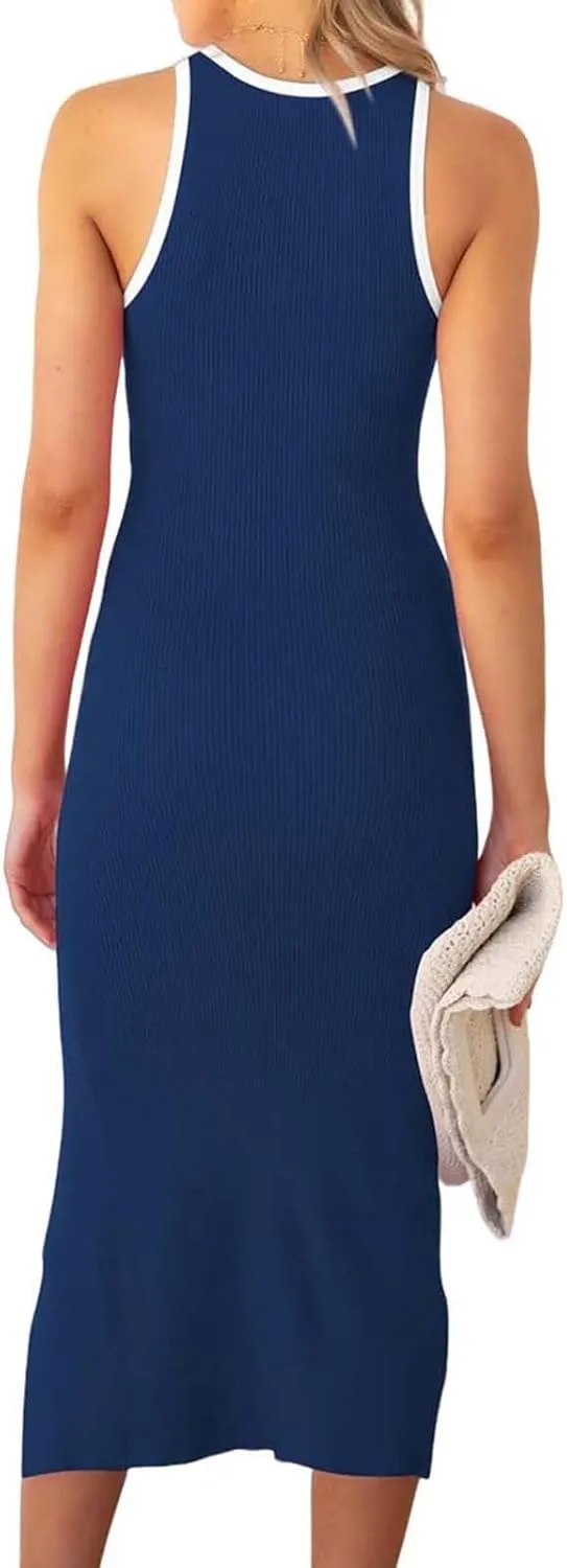 Summer Dresses for Women 2025 Split Sleeveless Crewneck Crop Tops Dresses Fashion Trendy Slim Fit Sundress