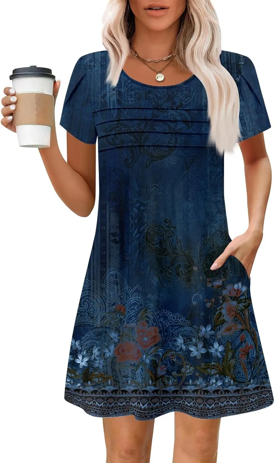 Summer Dresses for Women 2025 Trendy Printed Short Sleeve Spring Mini Dress Crewneck Casual Beach Vacation Dresses