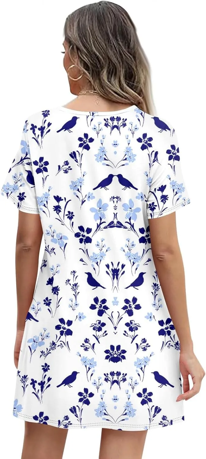 Summer Dresses for Women 2025 Trendy Printed Short Sleeve Spring Mini Dress Crewneck Casual Beach Vacation Dresses