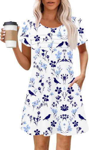 Summer Dresses for Women 2025 Trendy Printed Short Sleeve Spring Mini Dress Crewneck Casual Beach Vacation Dresses