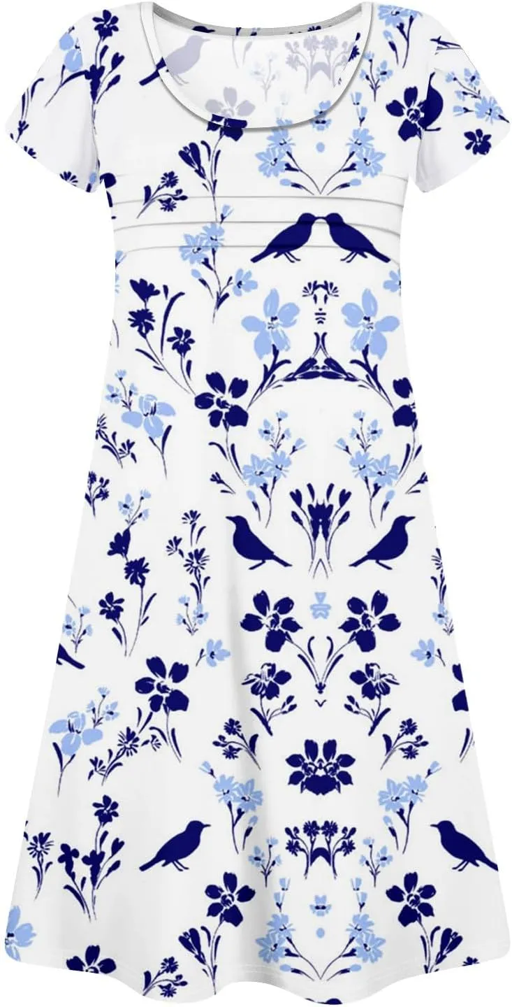 Summer Dresses for Women 2025 Trendy Printed Short Sleeve Spring Mini Dress Crewneck Casual Beach Vacation Dresses