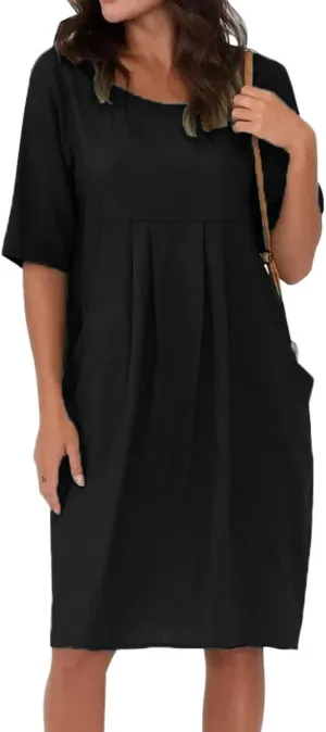 Summer Dresses for Women 2025 Vacation Maxi Long Sleeve Linen Casual Short Sleeve T Shirts Beach Dress with Pockets