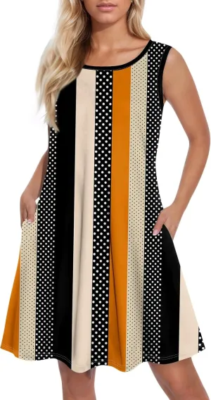 Summer Dresses for Women Sundress Beach Dress Sleeveless Mini Tank Dress Patterned Hawaiian Vest Dresses with Pocket