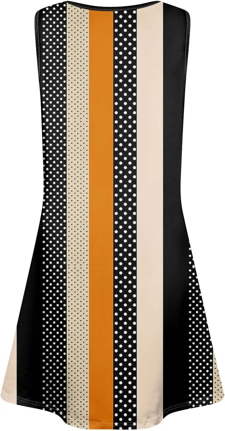 Summer Dresses for Women Sundress Beach Dress Sleeveless Mini Tank Dress Patterned Hawaiian Vest Dresses with Pocket