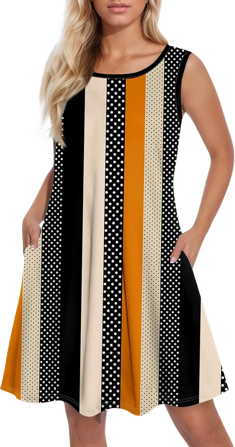 Summer Dresses for Women Sundress Beach Dress Sleeveless Mini Tank Dress Patterned Hawaiian Vest Dresses with Pocket