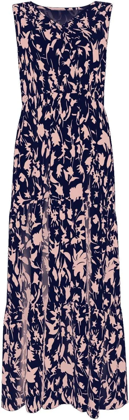 Summer Dresses Long Dresses Sleeveless Boho Dress Floral Dress Work Sun Dresses V Neck Maxi Dress Beach Vacation