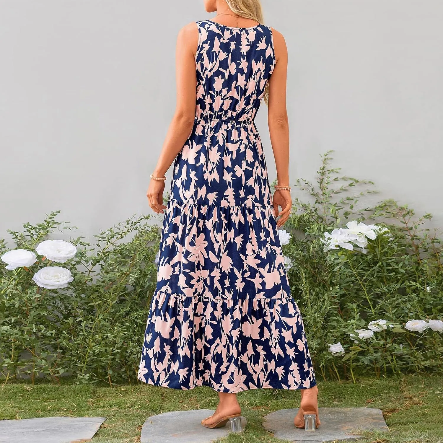 Summer Dresses Long Dresses Sleeveless Boho Dress Floral Dress Work Sun Dresses V Neck Maxi Dress Beach Vacation