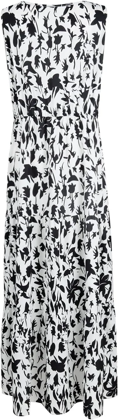Summer Dresses Long Dresses Sleeveless Boho Dress Floral Dress Work Sun Dresses V Neck Maxi Dress Beach Vacation