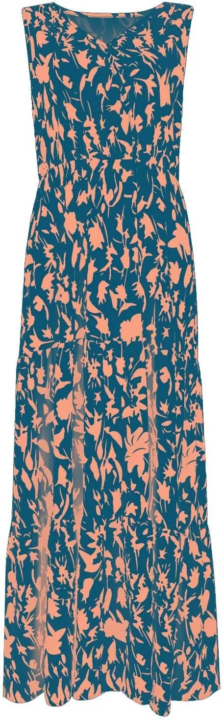 Summer Dresses Long Dresses Sleeveless Boho Dress Floral Dress Work Sun Dresses V Neck Maxi Dress Beach Vacation