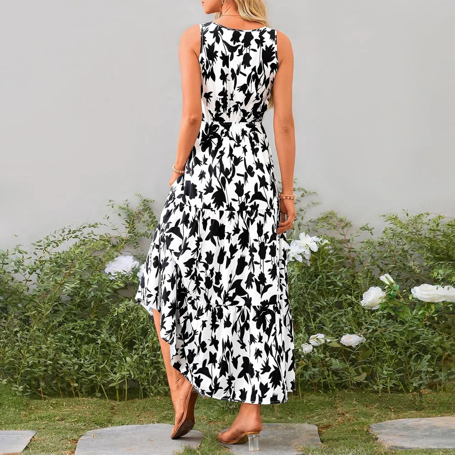 Summer Dresses Long Dresses Sleeveless Boho Dress Floral Dress Work Sun Dresses V Neck Maxi Dress Beach Vacation
